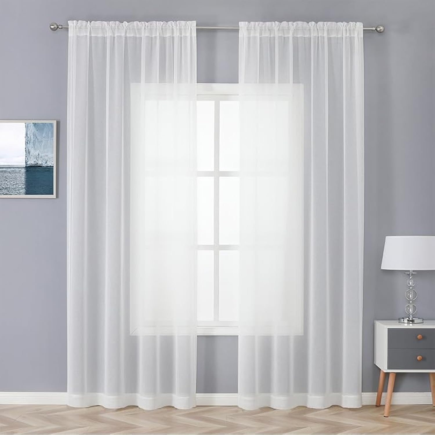 WUBODTI White Sheer Linen Curtains 2 Panel Set