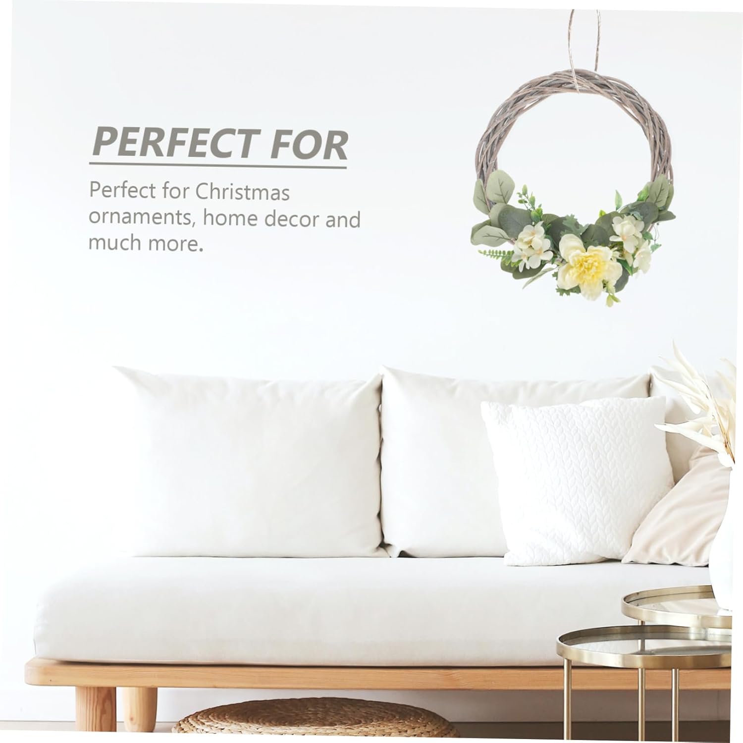 2pcs Christmas Woven Decoration for Wreaths Natural Gray Rattan Frame