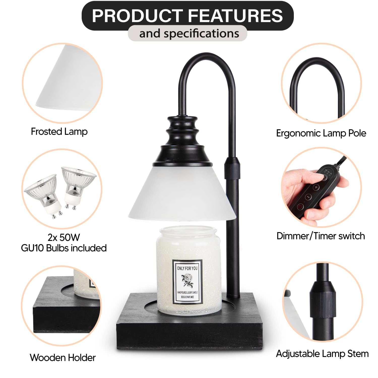 VISUAL DIGESTION Candle Warmer Lamp for Large Jar Candles - Electric with Timer and Dimmable 3000K