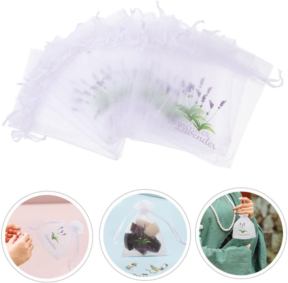 Happyyami Lavender Scented 20pcs Drawstring Sachets Bags for Fragrance Storage