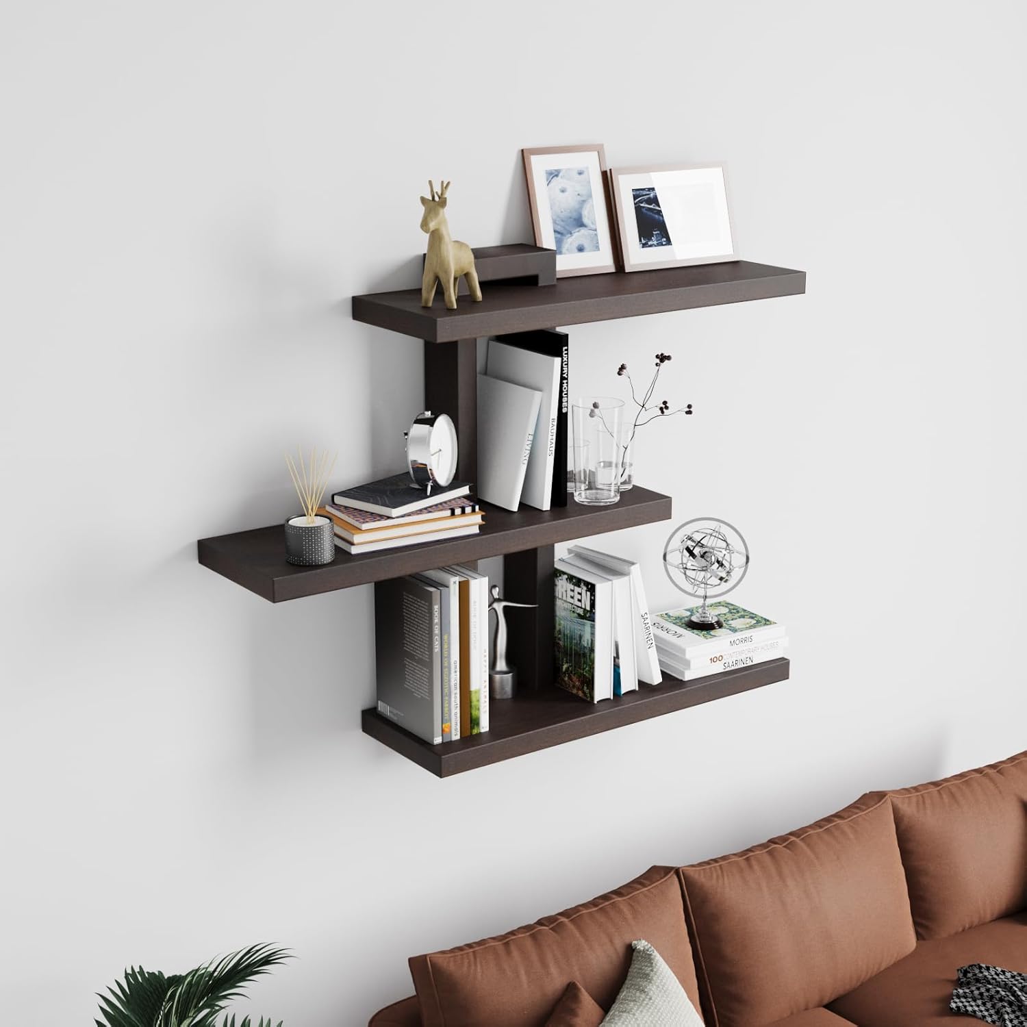 Variable Wood Floating Shelves Set of 3 - Dark Walnut