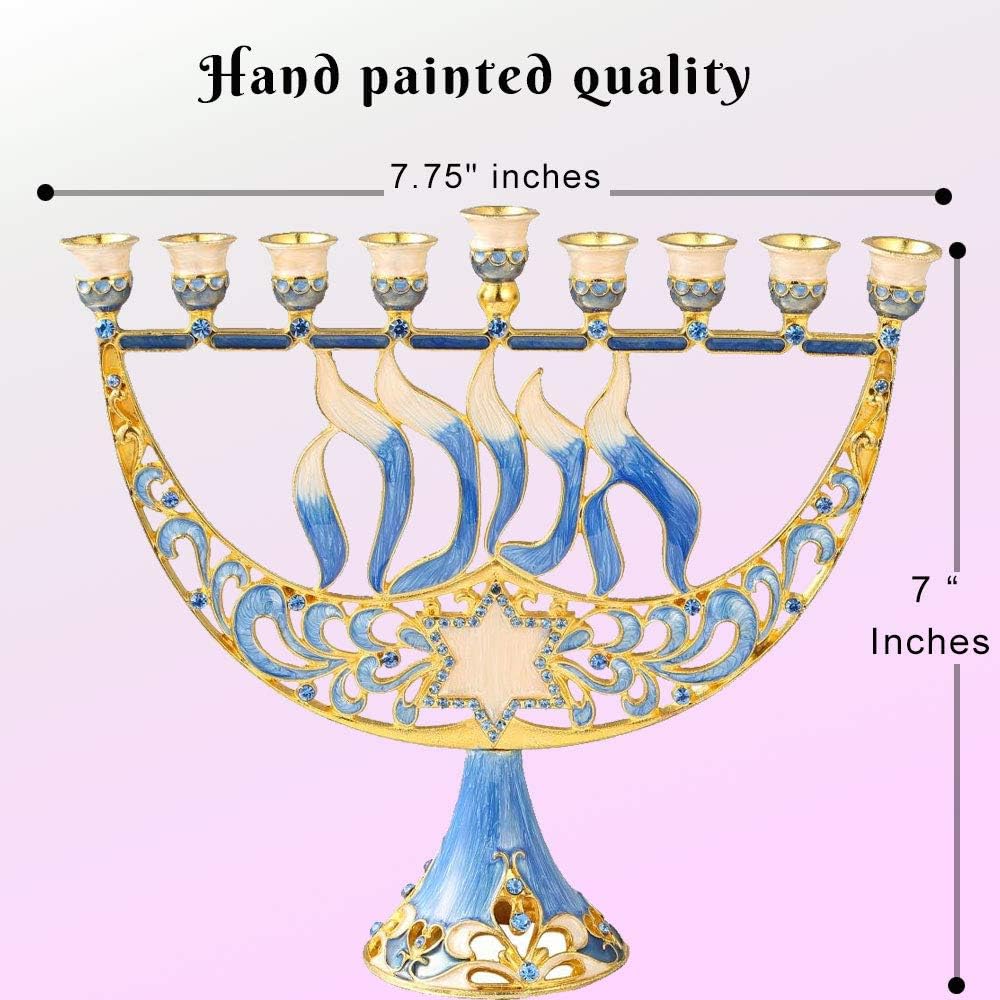 Matashi Hand Painted Enamel Menorah with Star of David and Hanukkah Design
