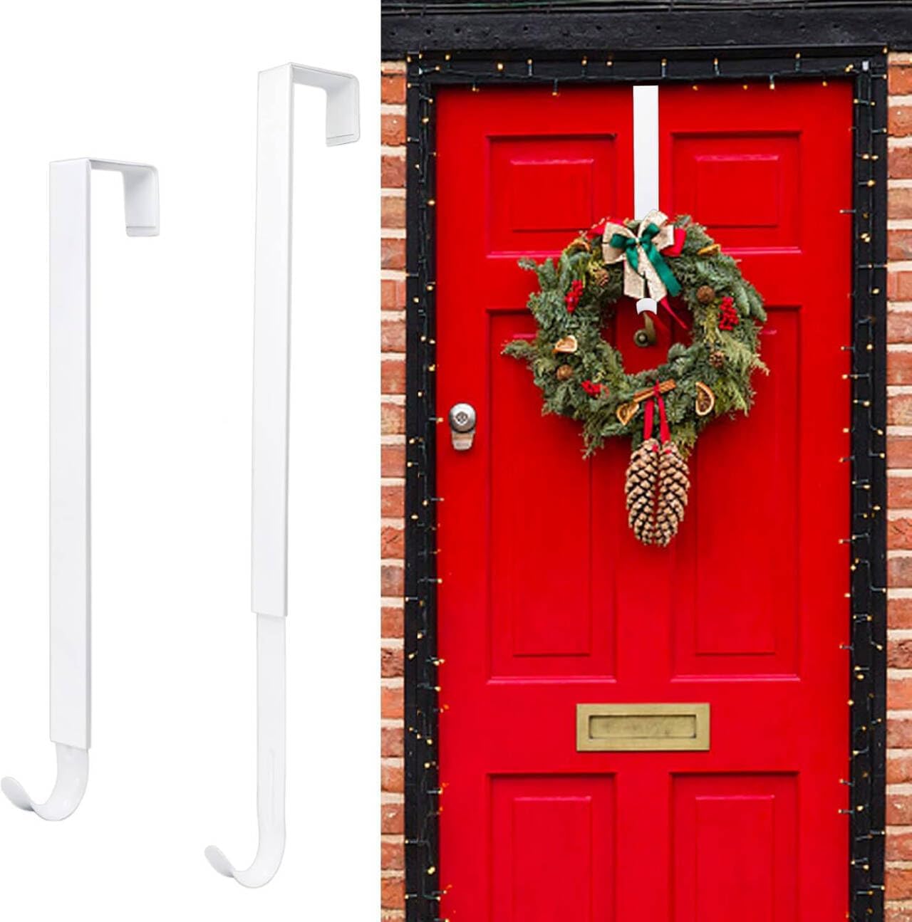 Pseutio Wreath Hanger for Front Door Adjustable 15-25 Inches 20 lbs Capacity White