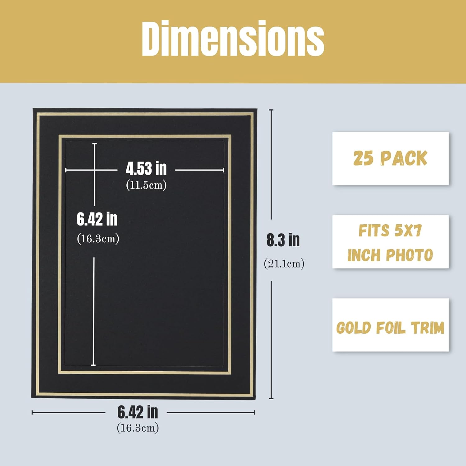 100Pack Black Paper Frames with Gold Trim and Easel
