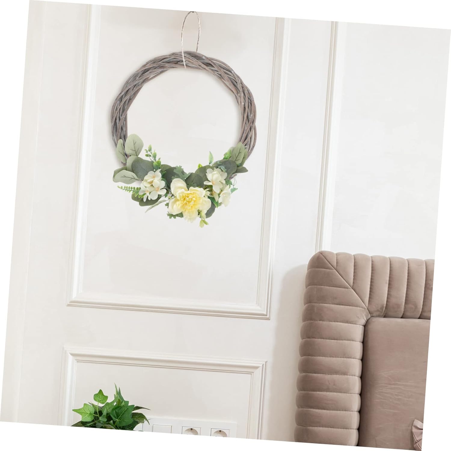 2pcs Christmas Woven Decoration for Wreaths Natural Gray Rattan Frame