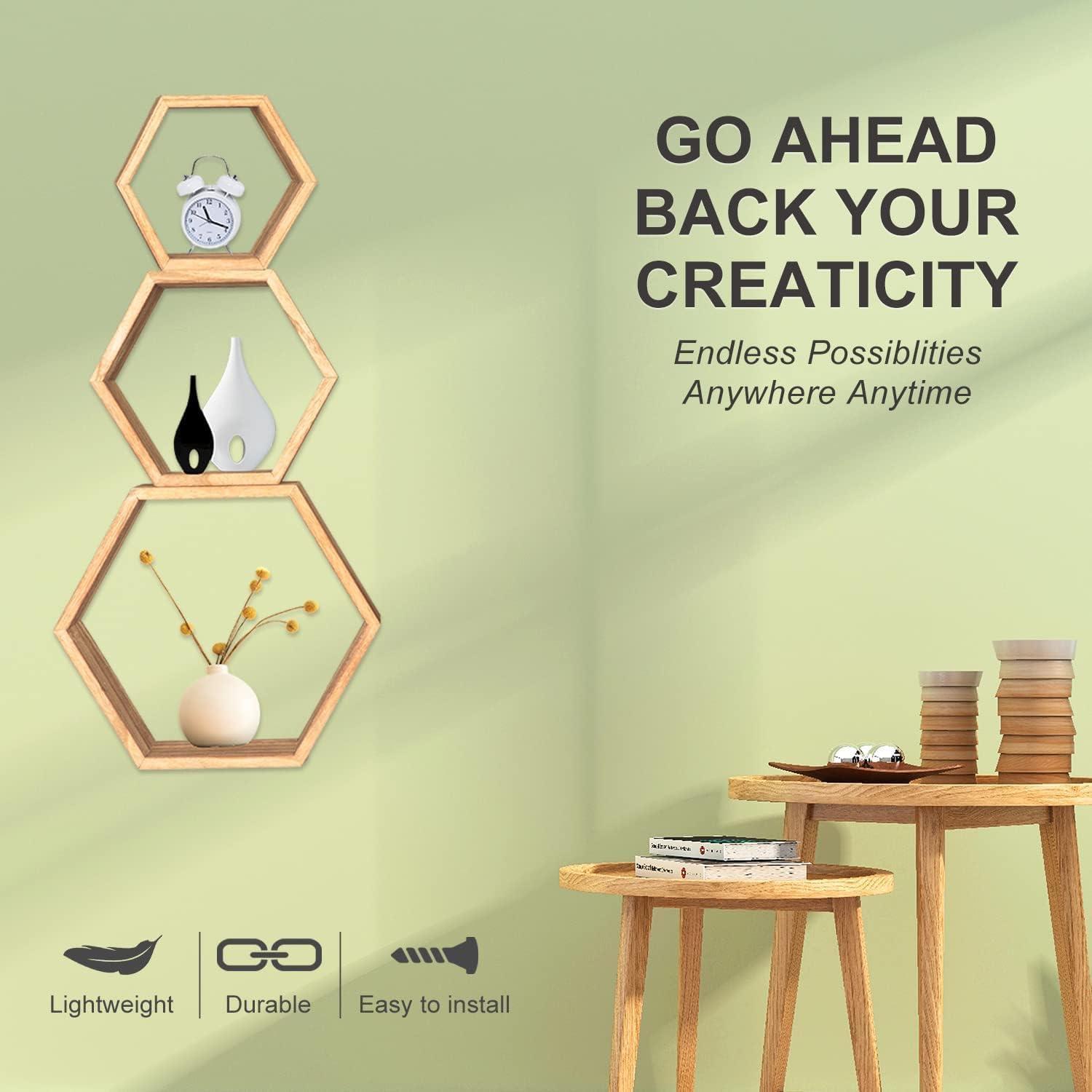 PHOENANCEE Hexagon Floating Shelves Set of 5