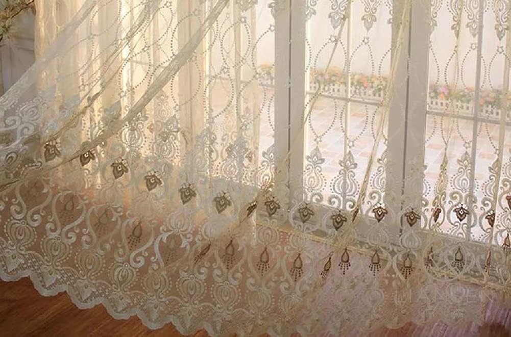 European Style Floral Geometry Embroidery Sheer Curtain Panel