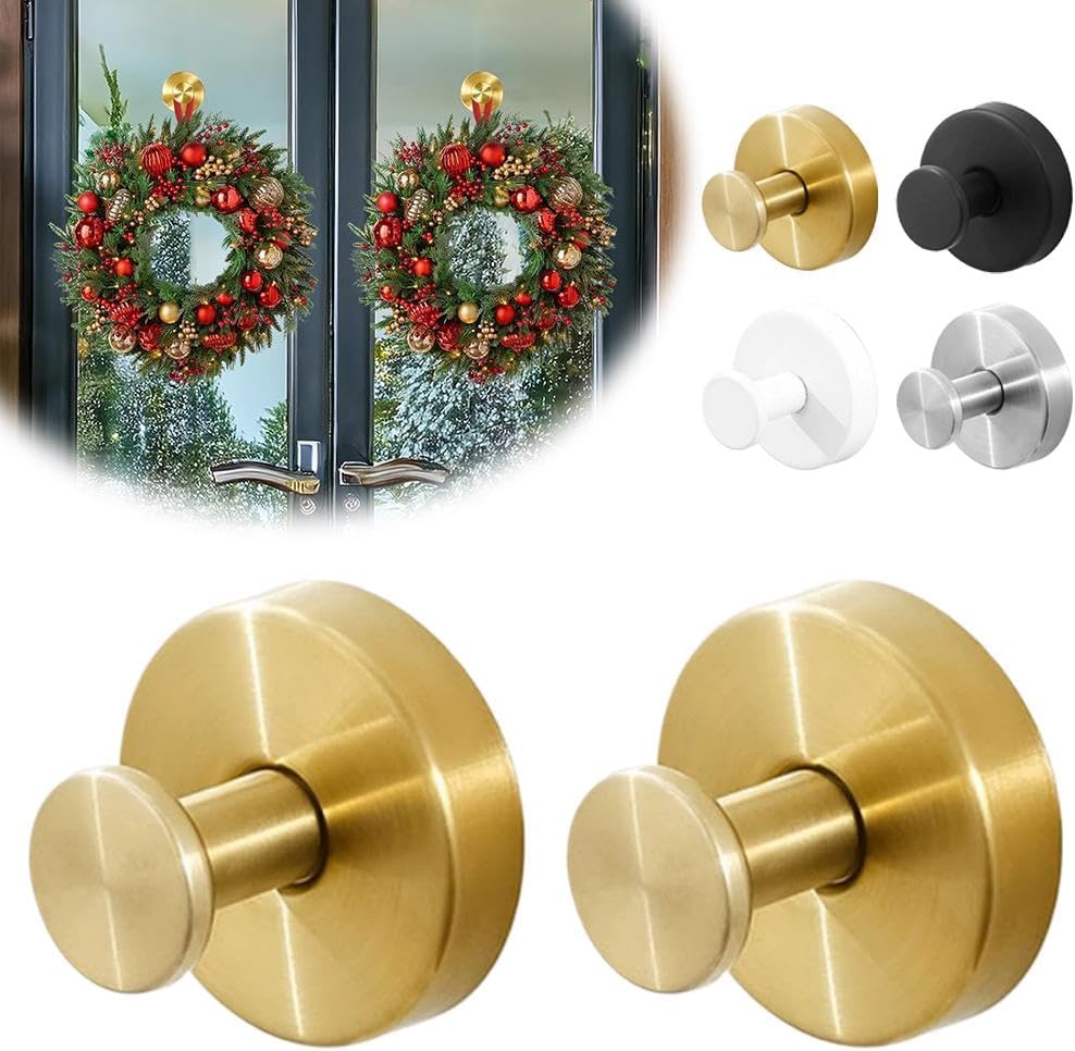2 Pack Stainless Steel Wreath Hanger - Front Door Garland Hanger with Suction Cup