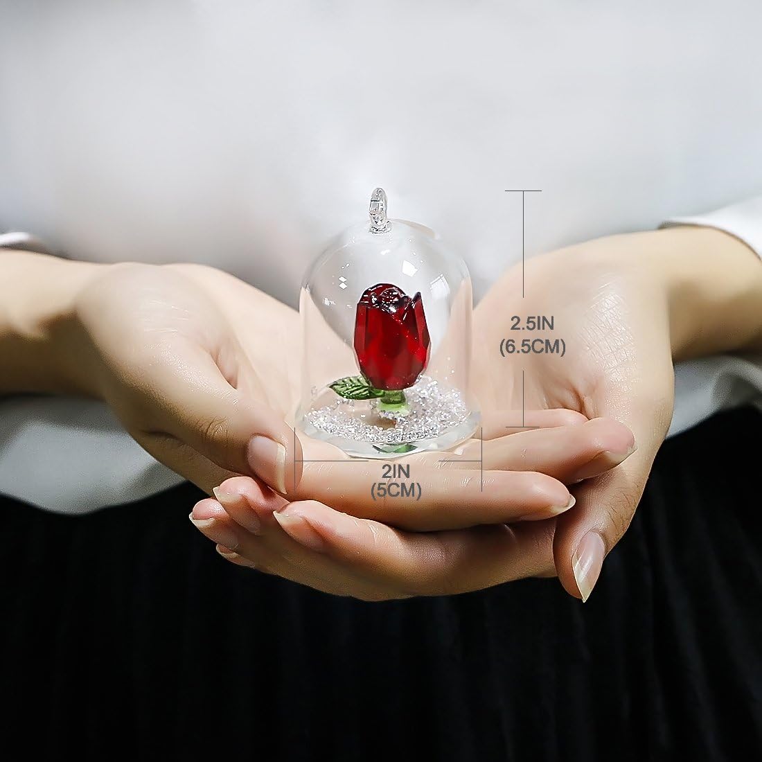 HD Crystal Rose Flower Figurine in Glass Dome