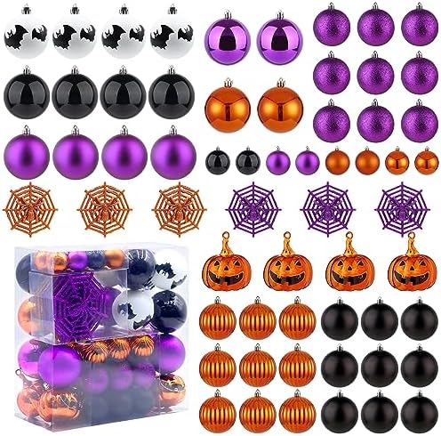 61 Piece Halloween Ball Ornaments Set for Tree Shatterproof Decorative Hanging Halloween Home Decor Indoor with Loop
