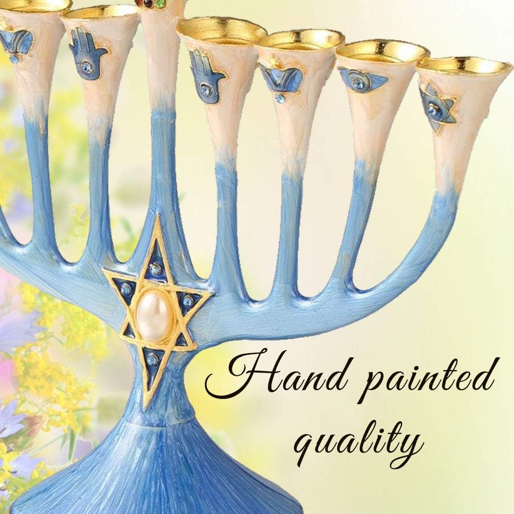 Matashi Hand Painted Enamel Menorah with Crystals and Gold Accents