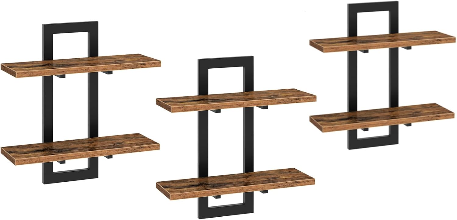 HOOBRO Floating Shelves Set of 3 2-Tier Wall Mounted Storage