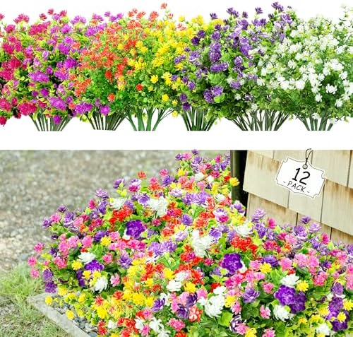 Artificial Plants Flowers for Outdoors 12 Bundles
