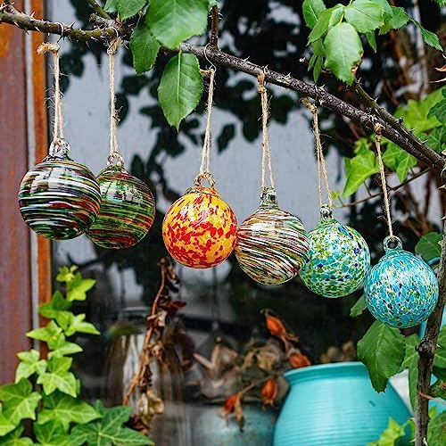 Set of 6 Hand Blown Glass Christmas Ornaments for Garden Patio Window
