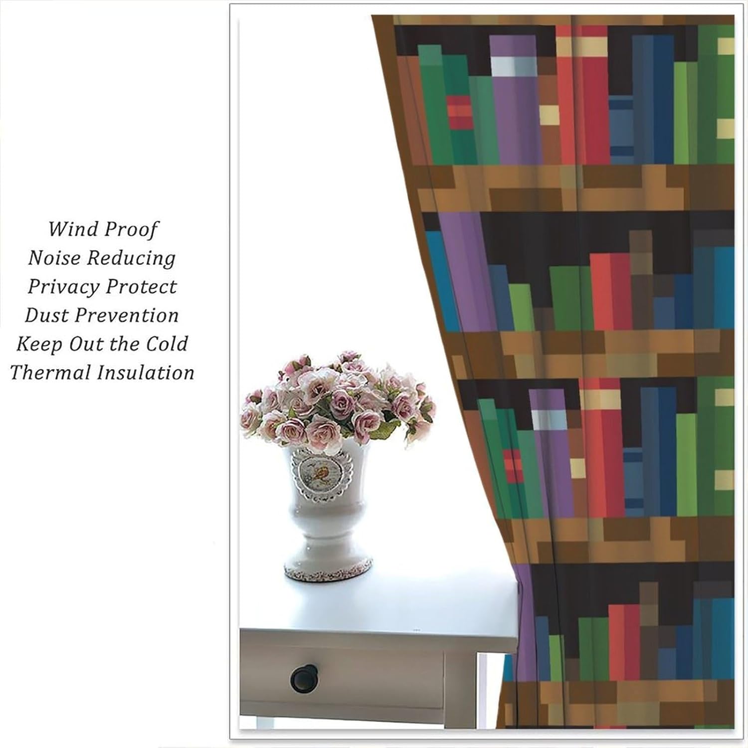 Pixelated Bookshelf Curtain for Kids Bedroom