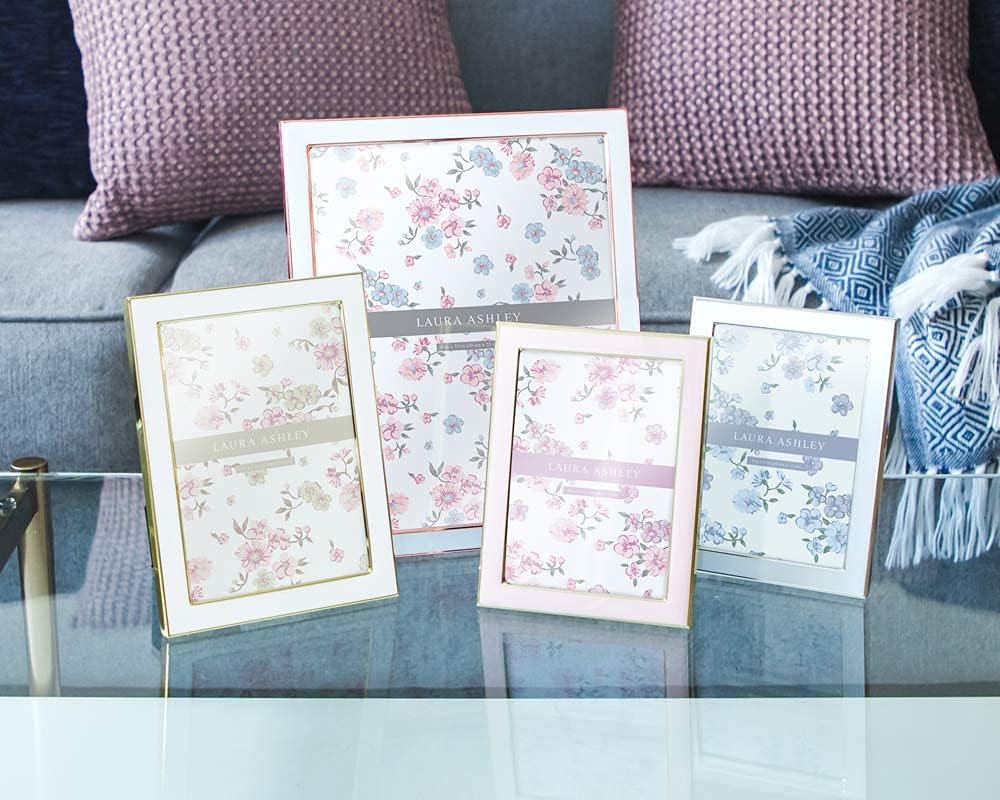 Laura Ashley 4x6 White Enamel Picture Frame with Silver Edges