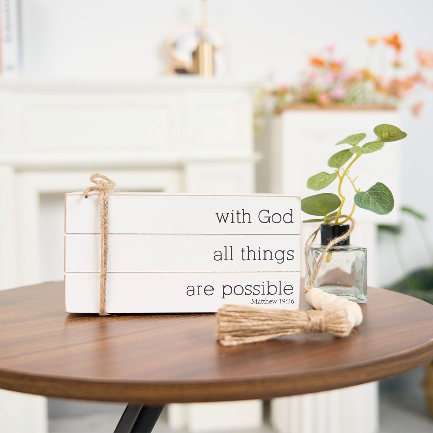 Rustic Farmhouse Decor Books with Wood Beads String