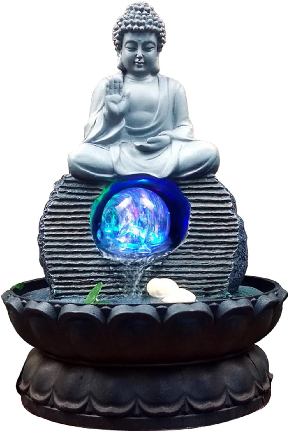 PAVLDSIN Indoor Buddha Tabletop Fountain - Grey Zen Meditation Water Feature