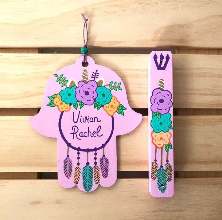 Unicorn Dream Catcher Hamsa and Mezuzah Case Light Pink