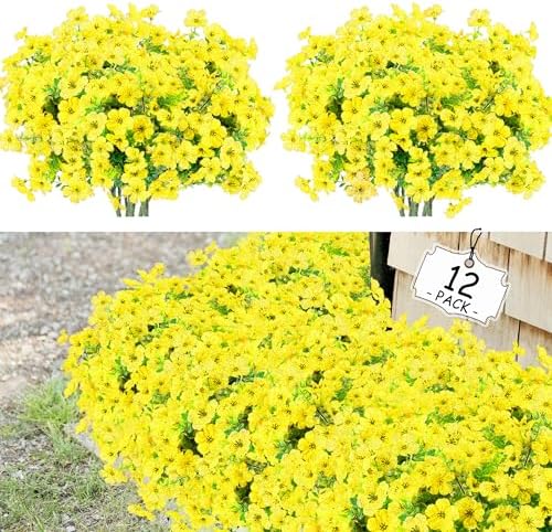 LEIISSURREE Artificial Flowers for Outdoor Decor Yellow Set of 12 Bundles