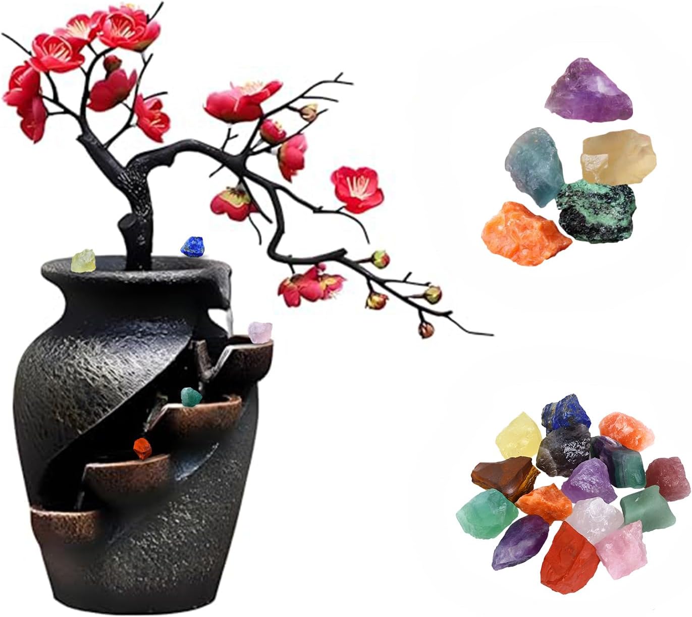 CYLLYKGIFT 10PCS Natural Crystals Indoor Fountain Pot for Home Decor