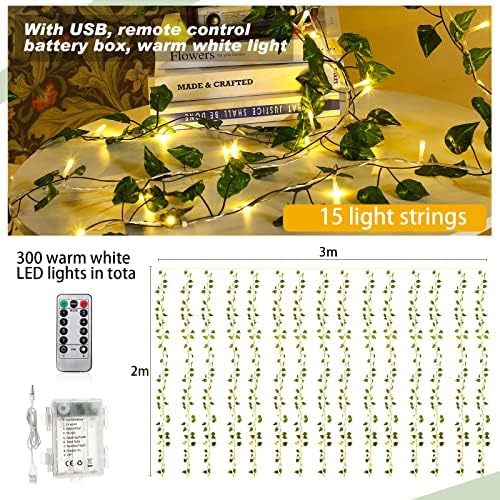 Unittype 15 Pcs LED Ivy Curtain String Light for Bedroom Decor 1