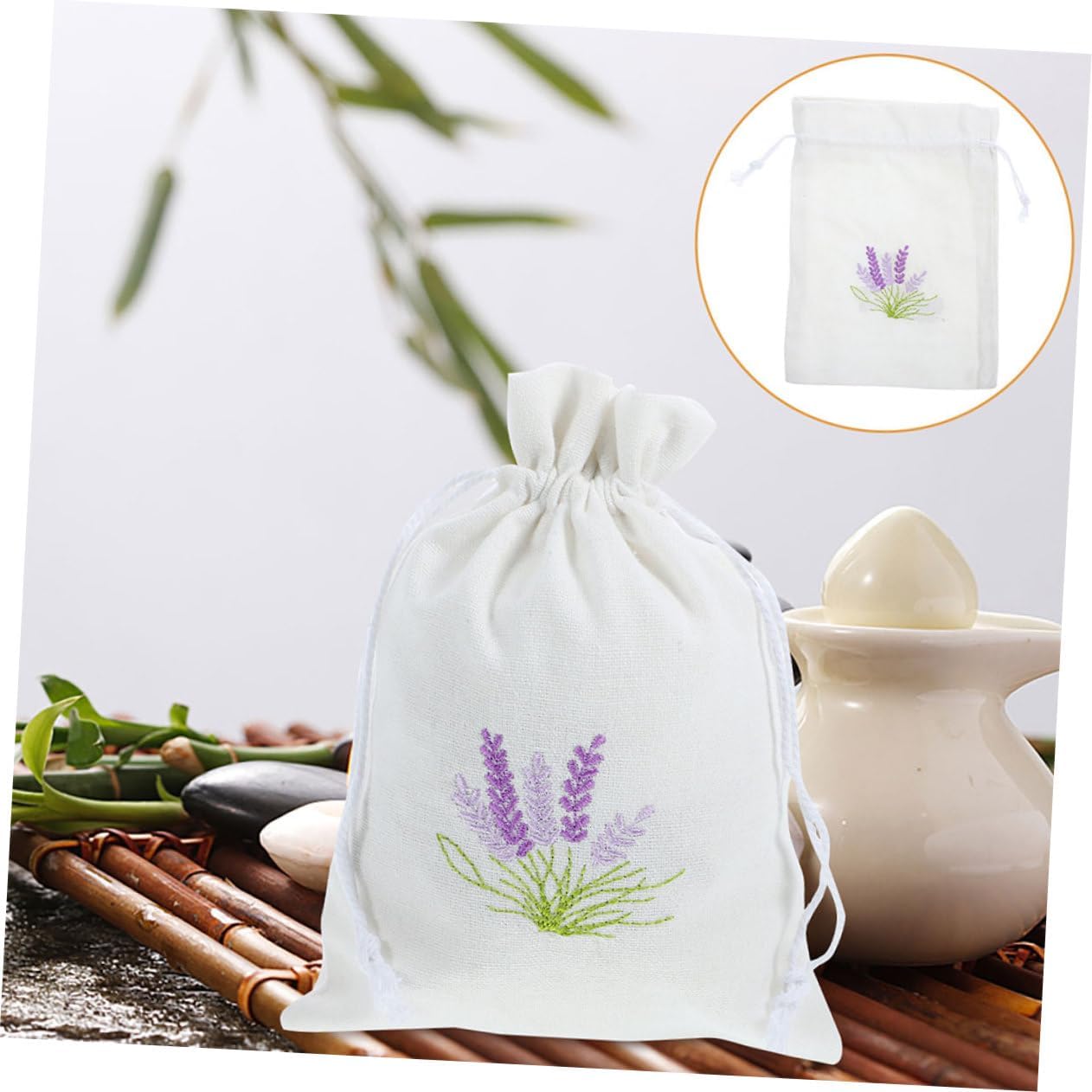 Happyyami Lavender Drawstring Cotton Sachet Bag for Fragrance Storage