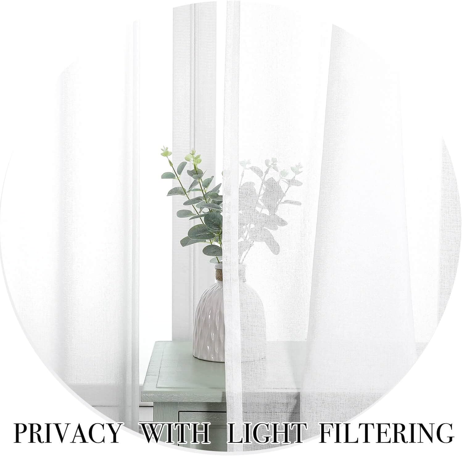 WUBODTI White Sheer Linen Curtains 2 Panel Set