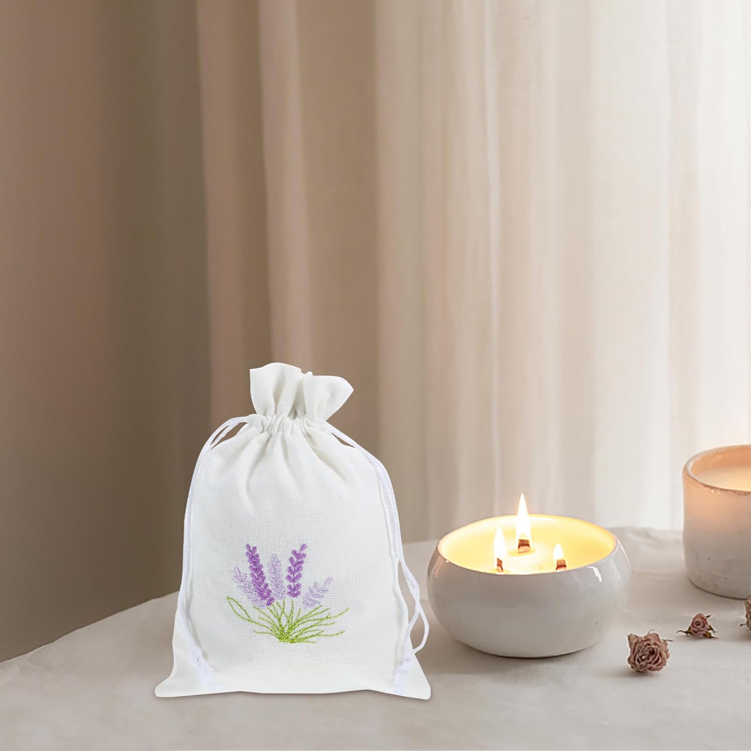 Zerodeko 10pcs Lavender Linen Drawstring Sachet Bags