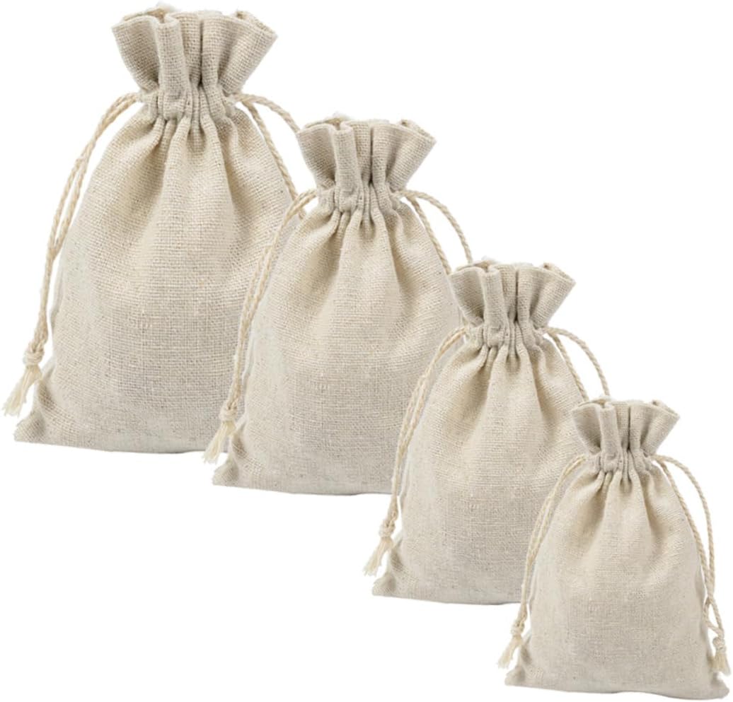 SHOWERORO 4pcs Cotton Drawstring Sachet Bags for Tea and Fragrance