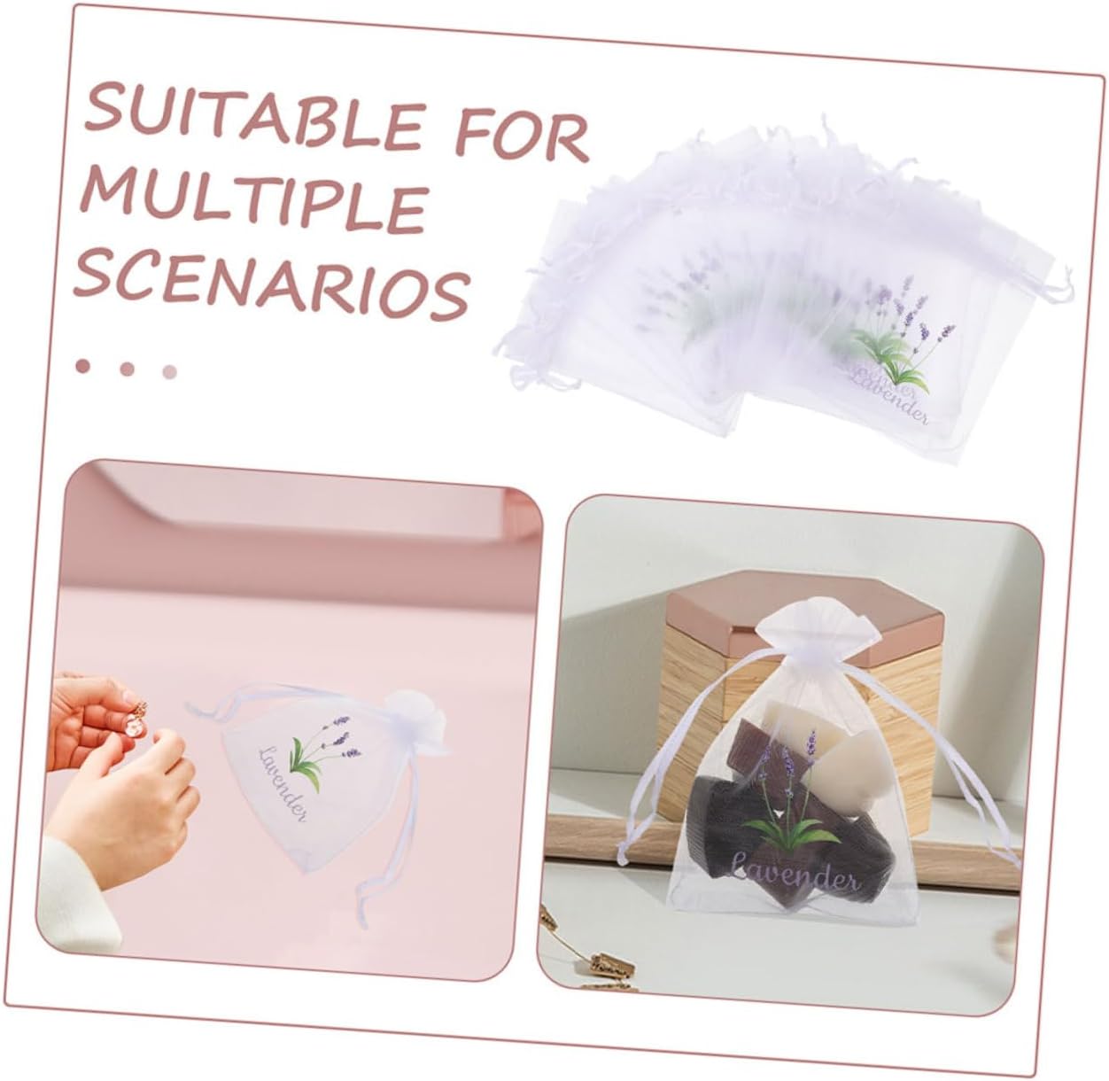 Happyyami Lavender Scented 20pcs Drawstring Sachets Bags for Fragrance Storage