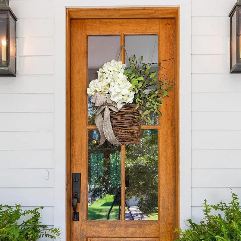 2025 Cream Hydrangea Door Hanger Basket Wreath