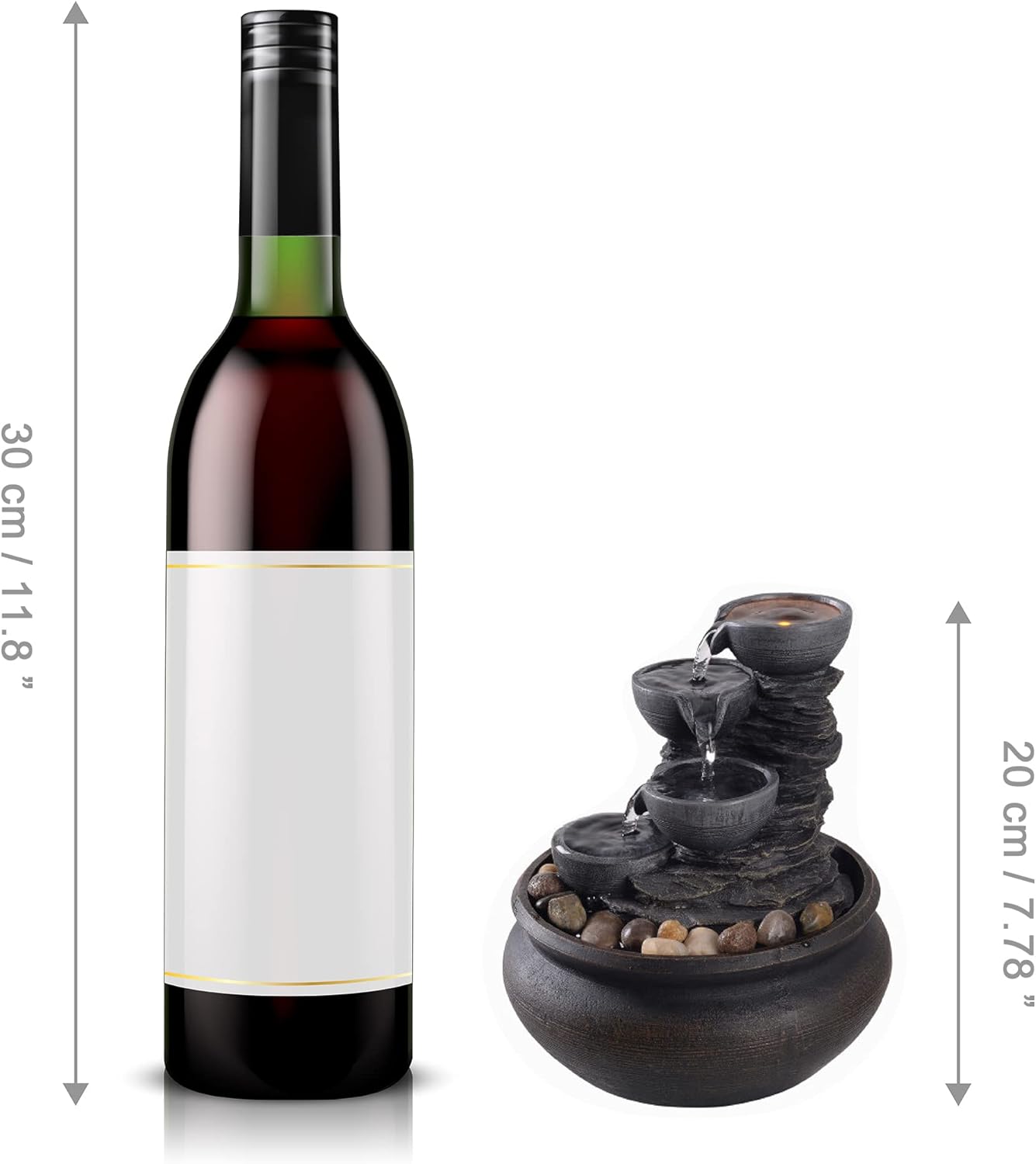 Teamson Home Indoor Tabletop Zen Waterfall Fountain with LED Lights and Pump Stone Gray