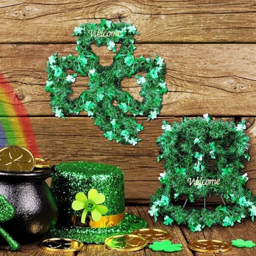 Garneck Irish Decor Flower Wreath 2pcs Shamrock Frame