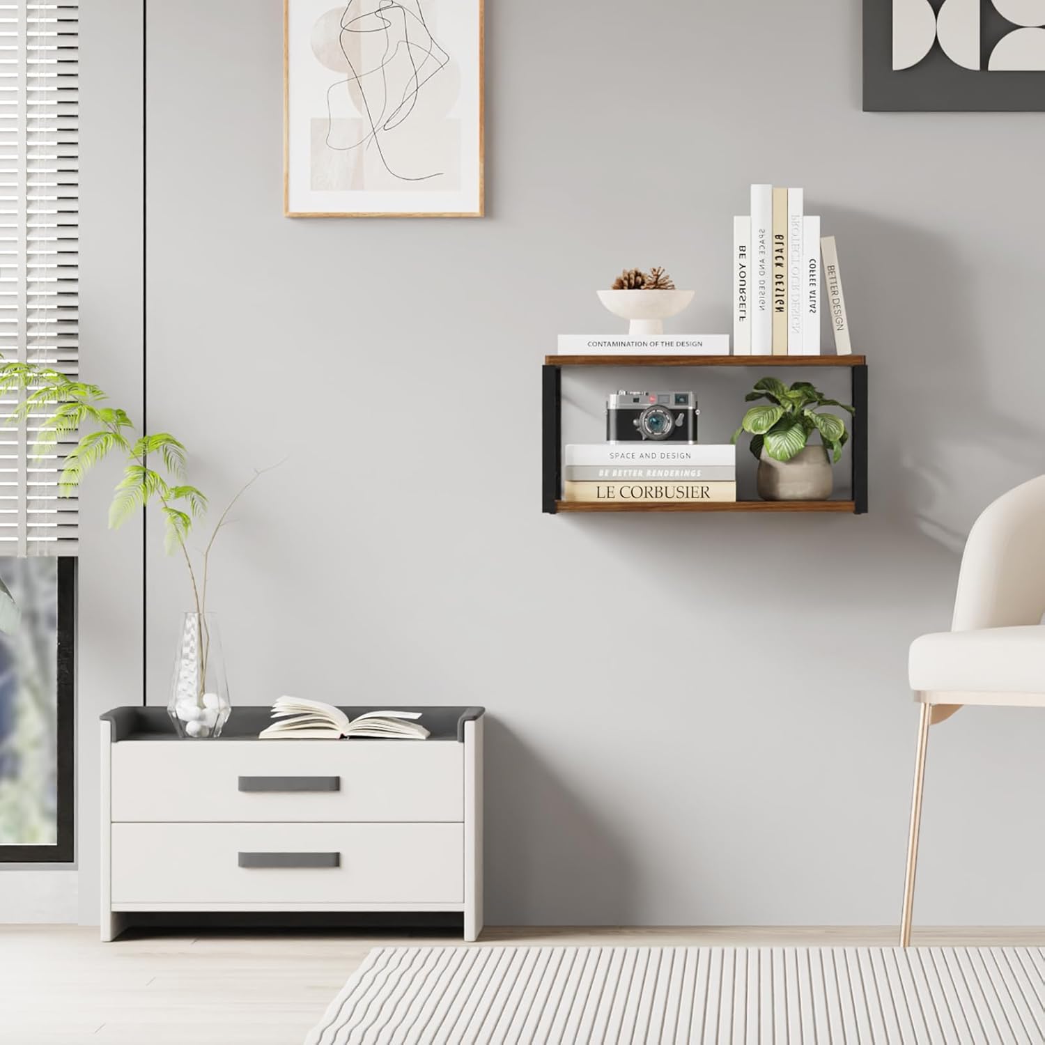 Vintage Brown Floating Nightstand for Bedroom