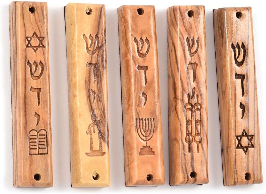 Peer Hastam Olive Wood Mezuzah Cases Set of 5