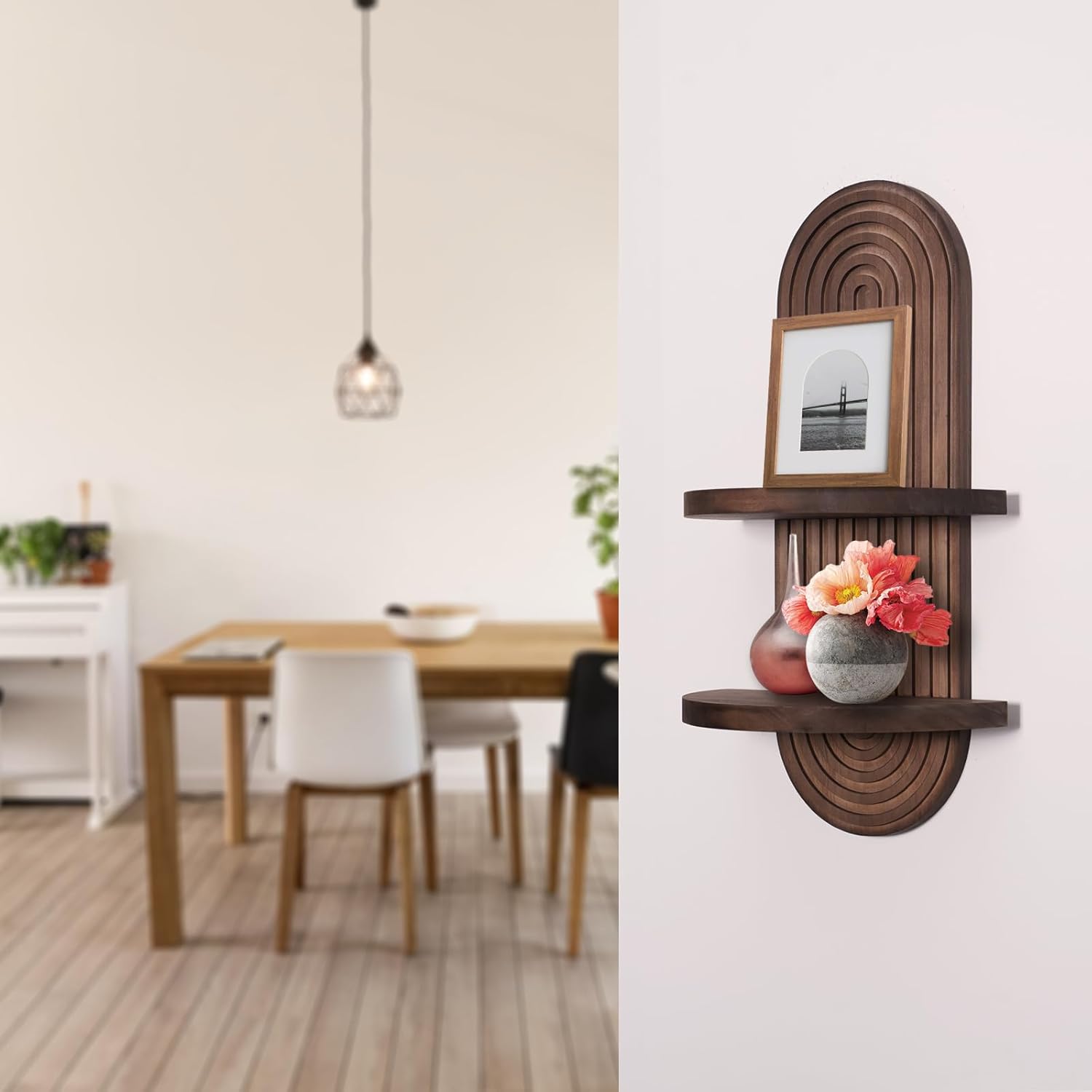 Boho Wooden Arched Wall Shelf - Dark Brown