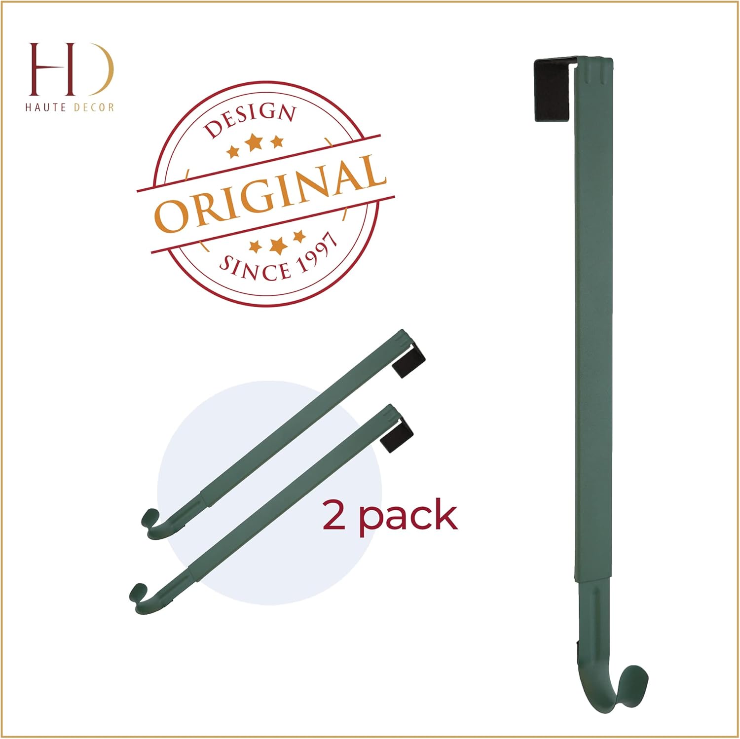 Haute Decor Adjustable Wreath Hanger - 2 Pack Green
