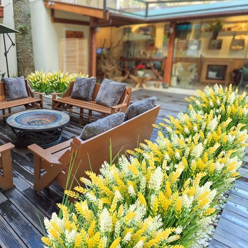 LEIISSURREE Fake Monkey Grass with Flowers Yellow White 12 Bundles
