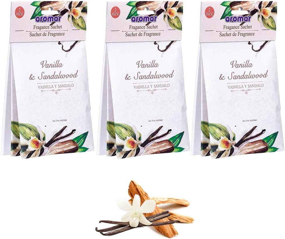 6 Pack Vanilla Sandalwood Scented Sachets for Home and Closet