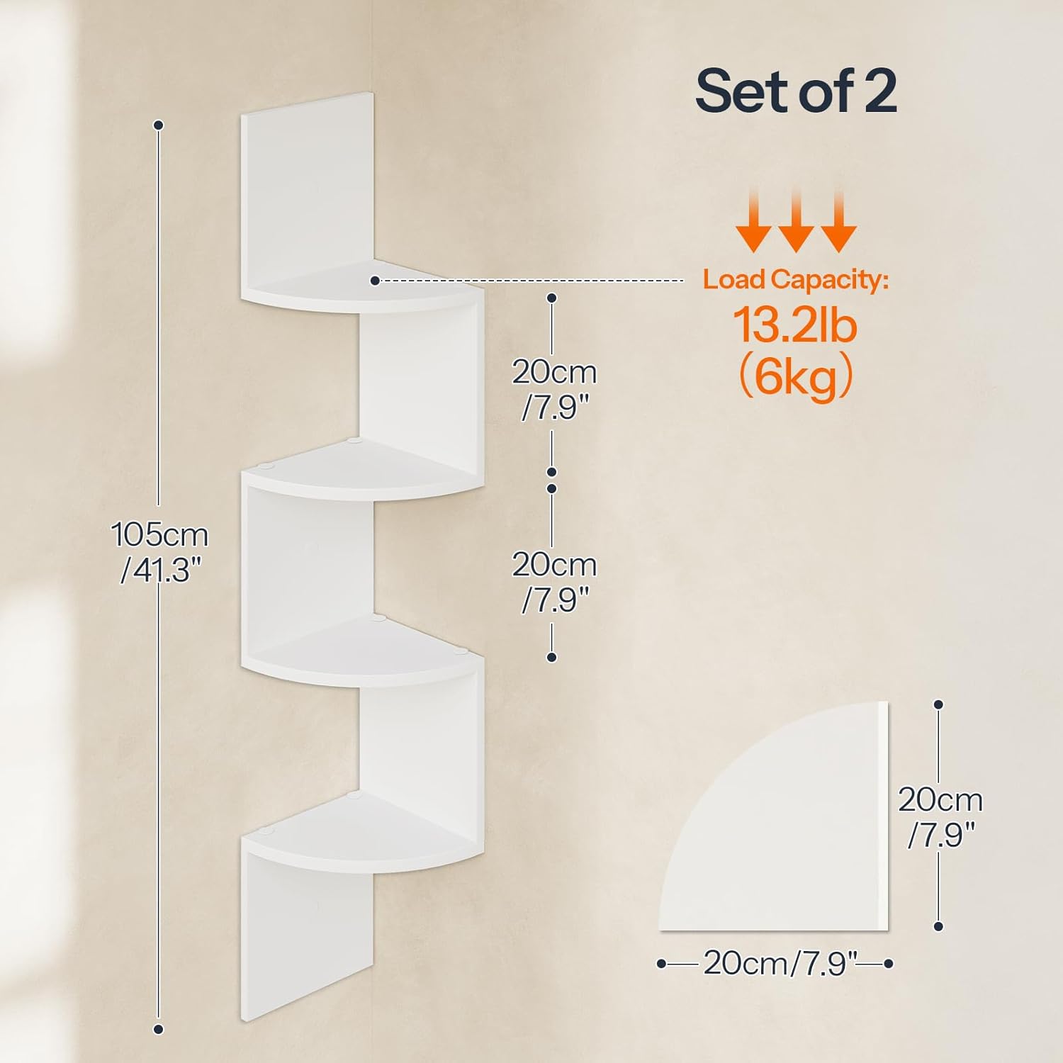HOOBRO 4-Tier Floating Corner Shelves Set of 2