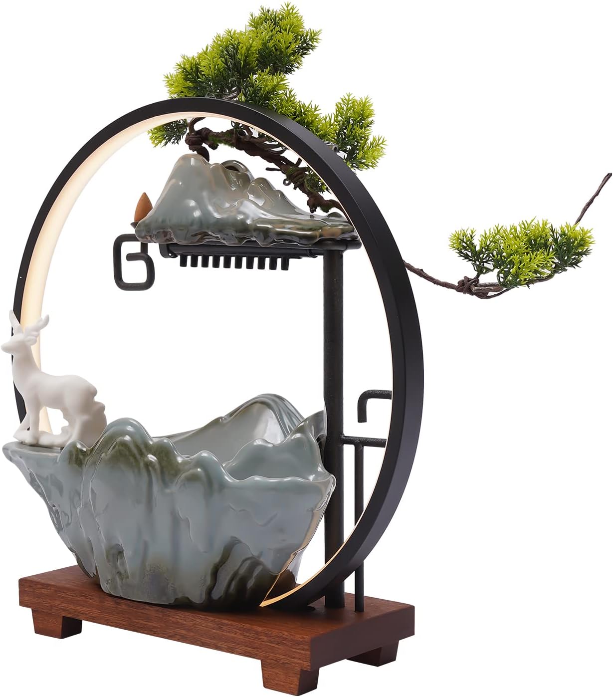 Headery Indoor Water Fountain with LED Light and Incense Holder