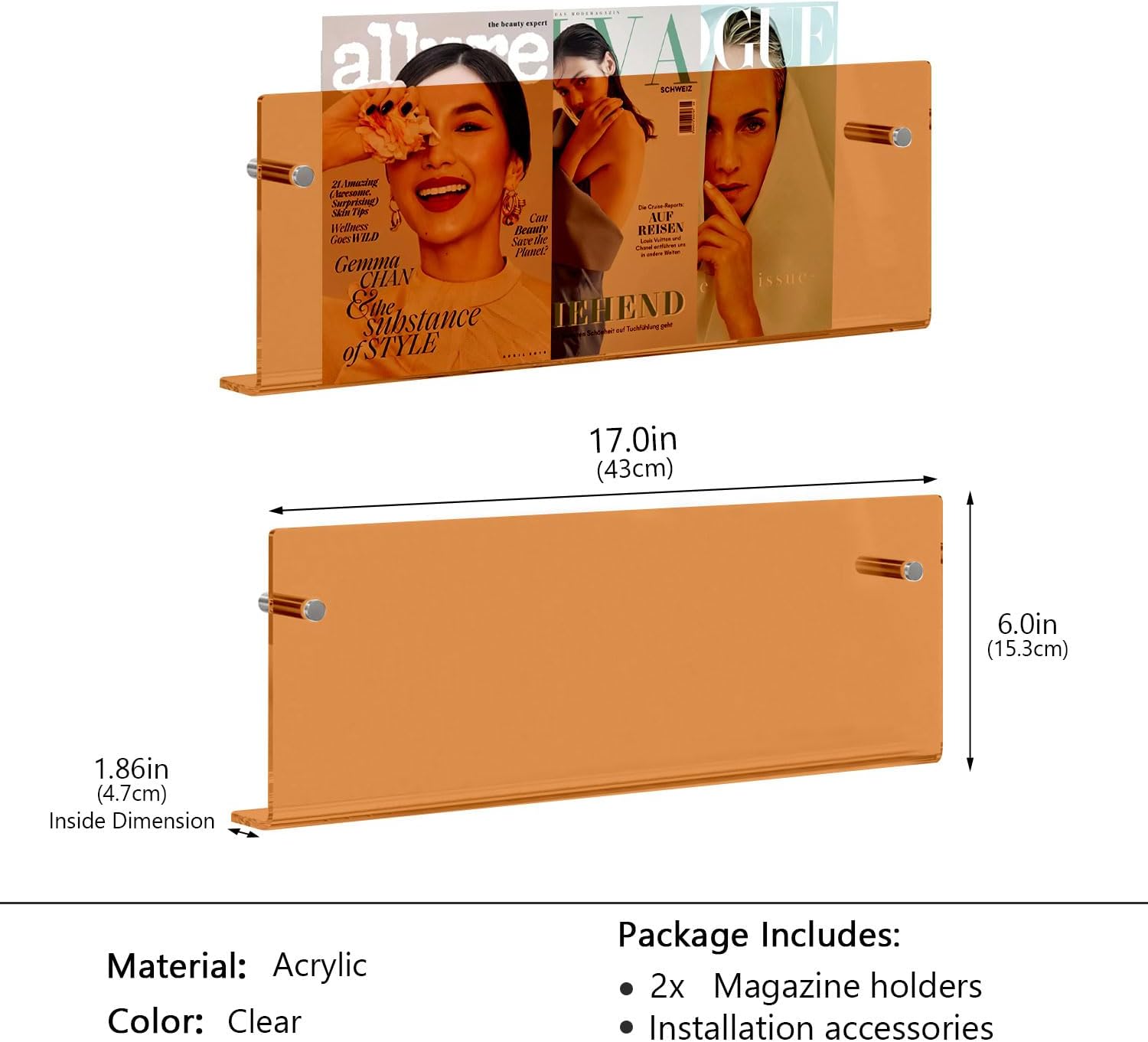 2 Pack Acrylic Magazine Holder with Angled Base