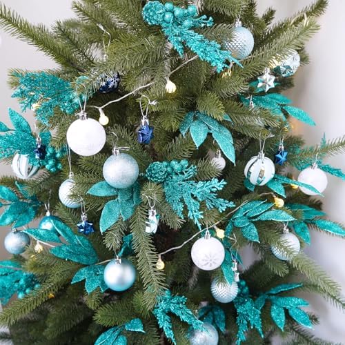 Winlyn 24 Pcs Teal Glitter Christmas Decoration Picks