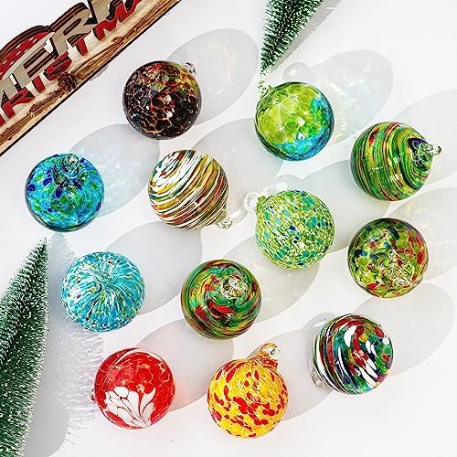 Set of 6 Hand Blown Glass Christmas Ornaments for Garden Patio Window