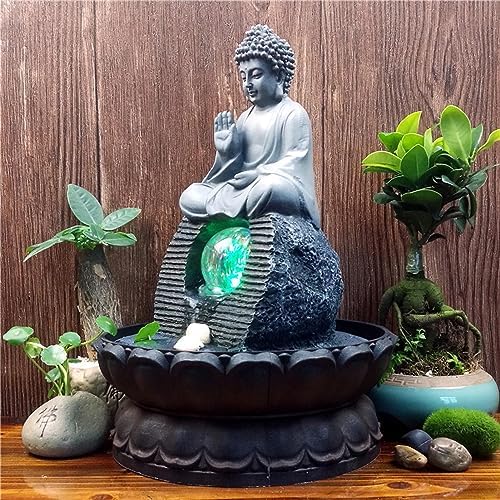 PAVLDSIN Indoor Buddha Tabletop Fountain - Grey Zen Meditation Water Feature