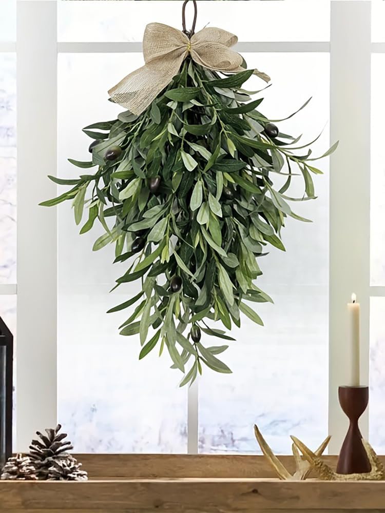 Firlar Artificial Olive Teardrop Swag 236 Inch Wreath for Front Door Bow Decor