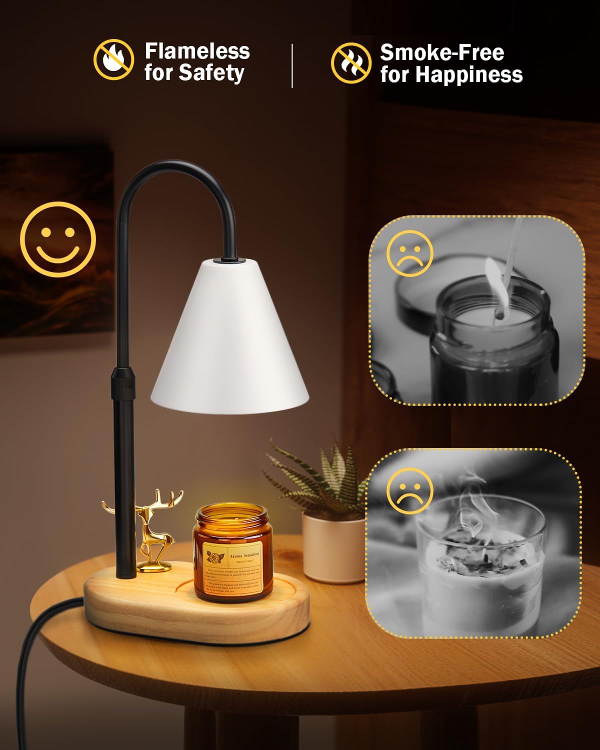 Oak Leaf Adjustable Height Candle Warmer Lamp with Timer and Dimmer