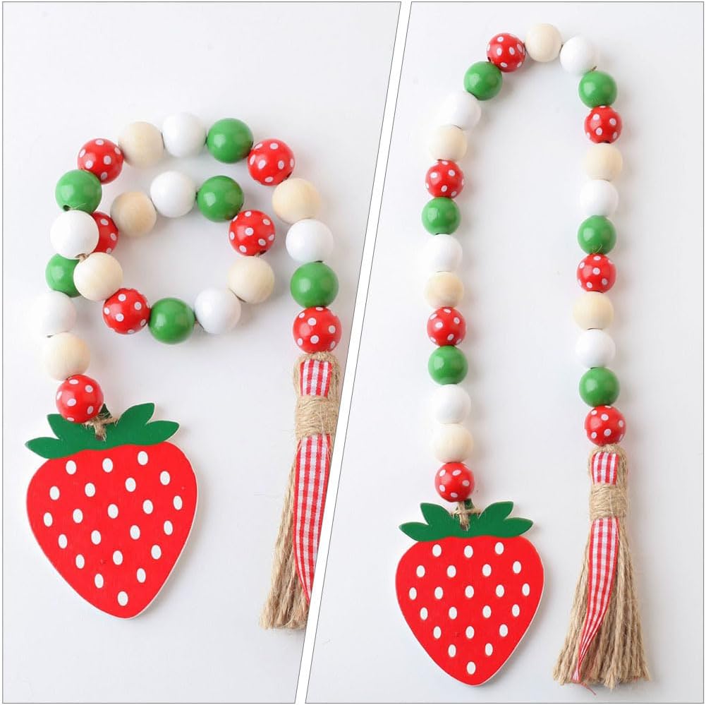 Jojofuny 2pcs Strawberry Beaded Garland Tassels Wall Hanging Decor