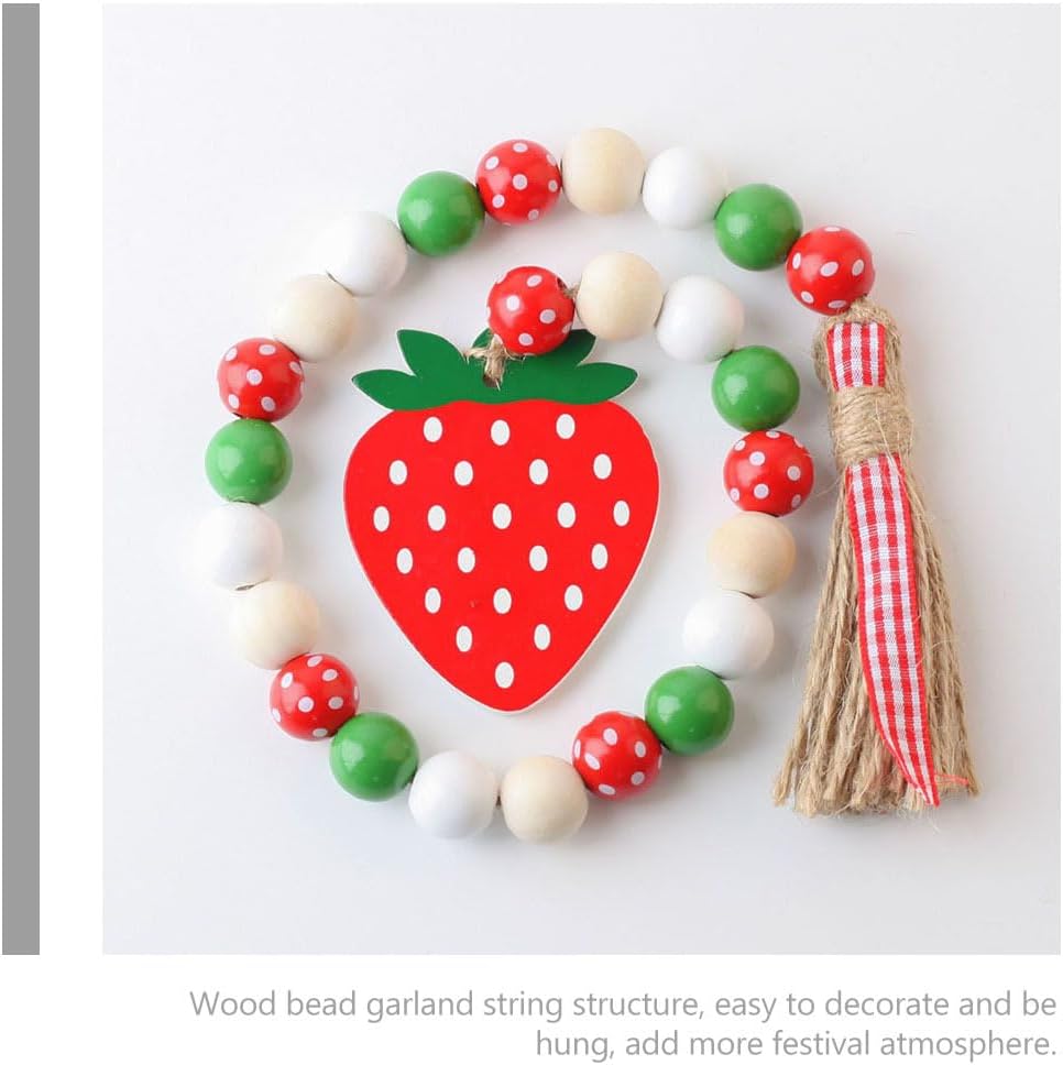 Jojofuny 2pcs Strawberry Beaded Garland Tassels Wall Hanging Decor
